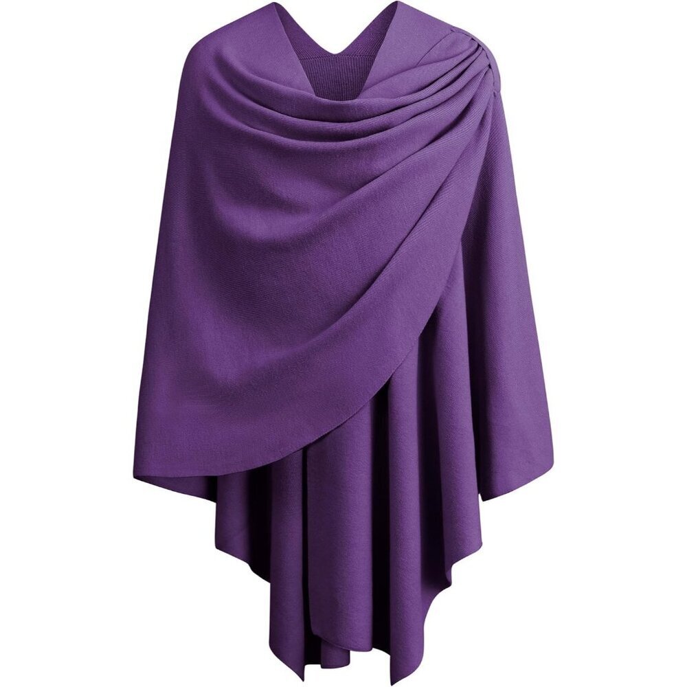 Women's 1-purple Cross Front Poncho Sweater Wrap Knitted Elegant Shawls Cape